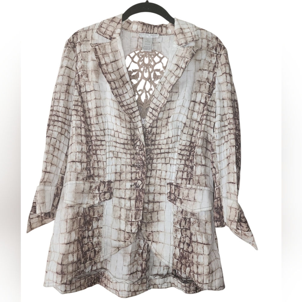 ALBERTO MAKALI 100% linen crocodile print blazer, size 10